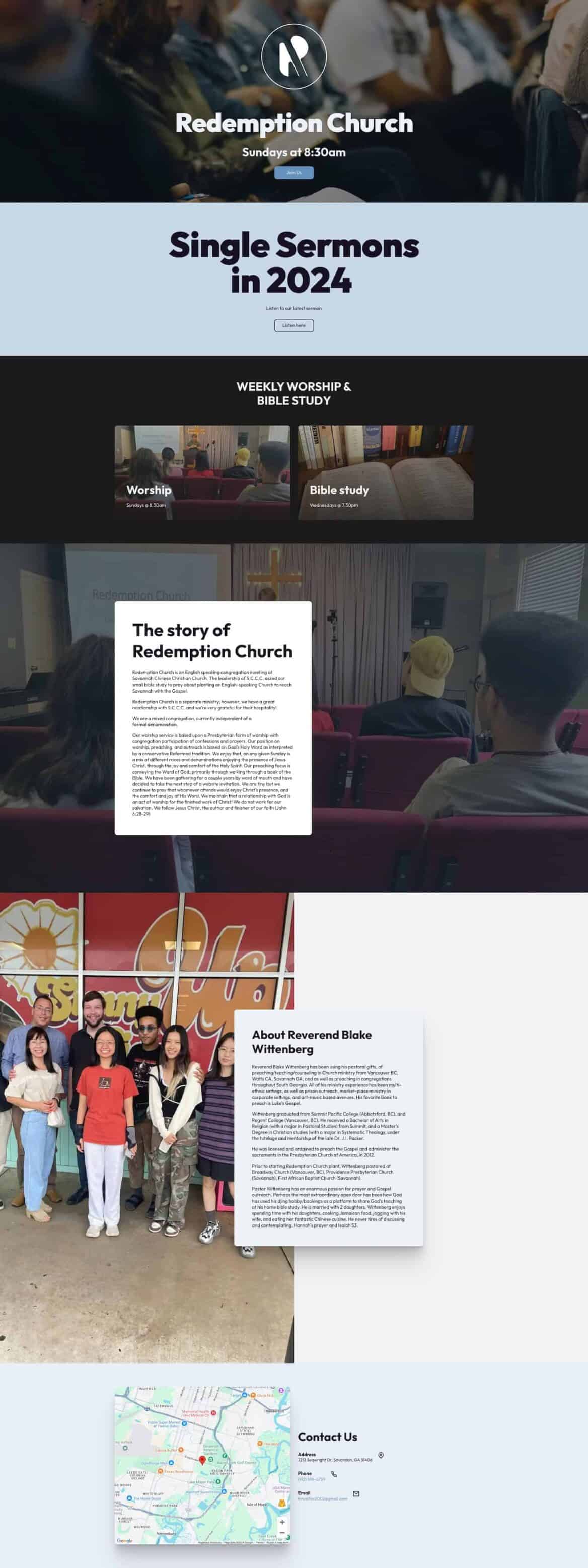 Homepage design of Redemption Church in Savannah, Georgia, showcasing a modern and user-friendly website created by Misfit Media to reflect the church’s mission and engage the community.