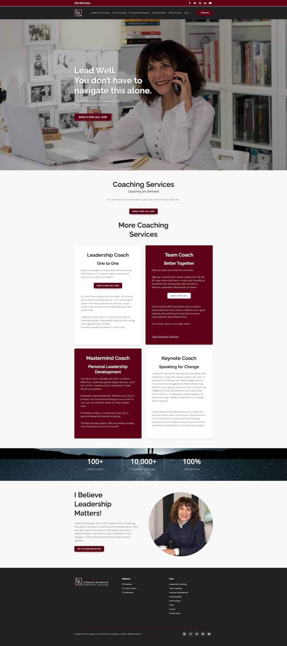 Professional business coaching website featuring leadership and team coaching services by Lorraine Richmond, offering personalized coaching to improve leadership impact.