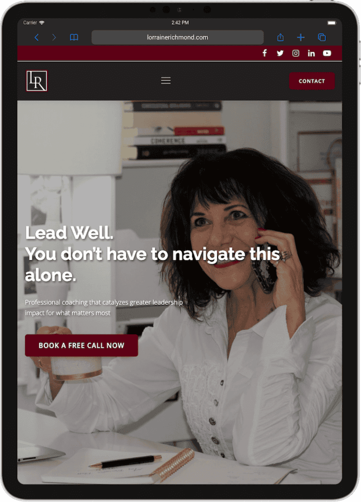 Business coach website design for Lorraine Richmond by Misfit Media, featuring professional coaching services and leadership development.