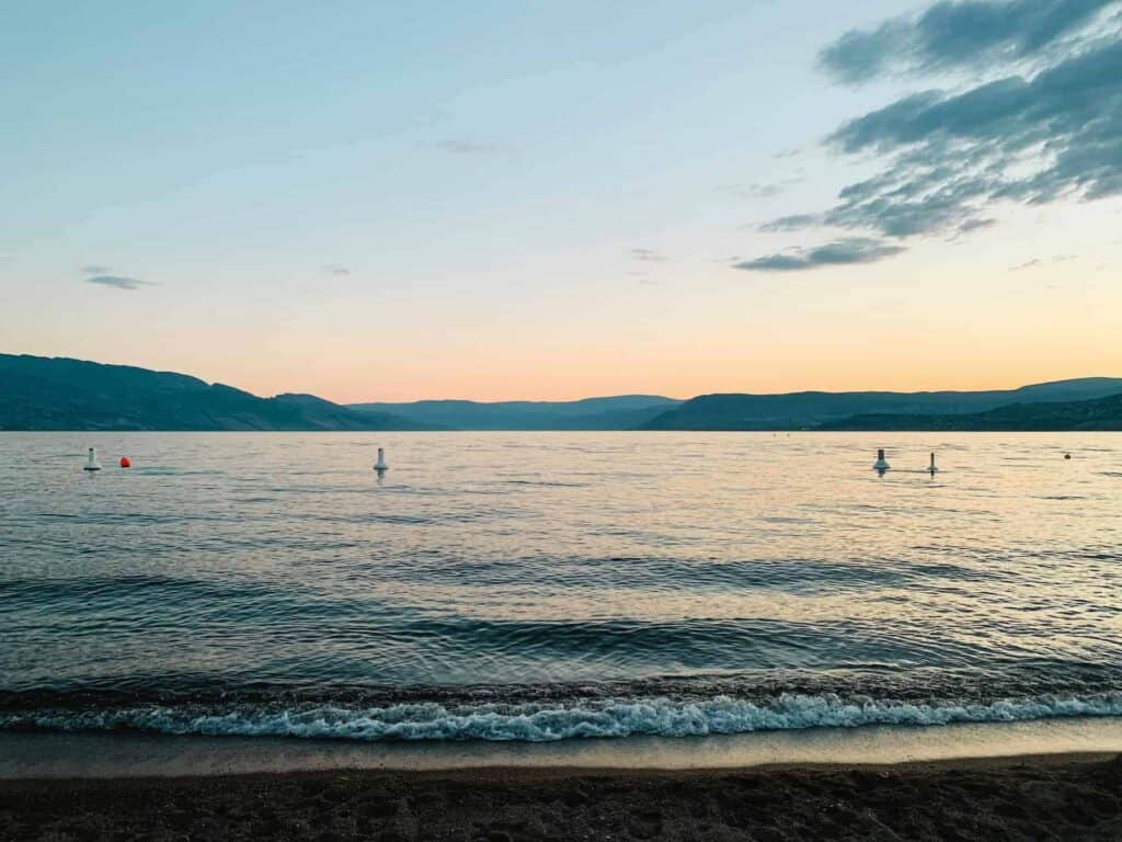 Scenic view of Okanagan Lake at sunset, representing the local expertise of Misfit Media Web Design in Kelowna website design